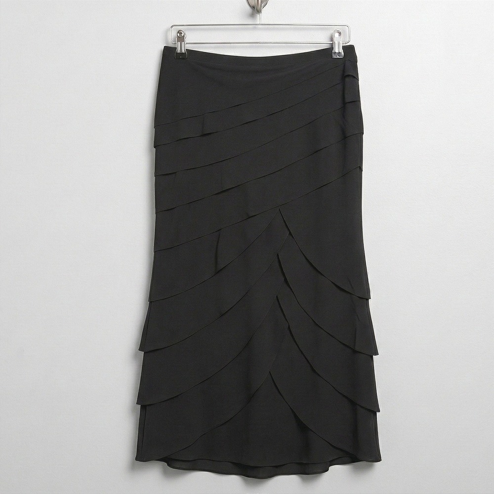 Joseph Ribkoff‎ Black Tiered Petal Maxi Skirt Size 8 Classy Vintage Stretchy